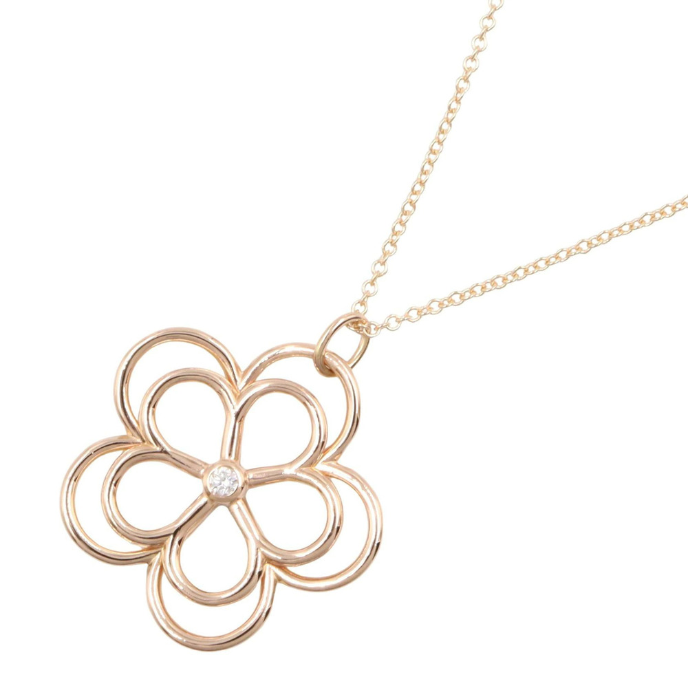 Tiffany Co Paloma Picasso Open Flower Necklace Diamond Pink Gold